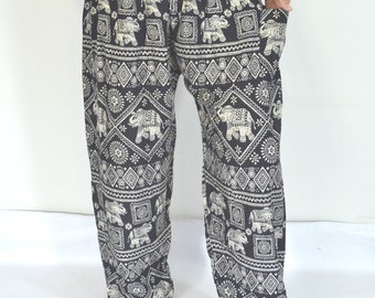 Yoga Pants Black grey stripes color/Harem Pants/Boho/Elephant Print ...