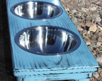 Triple SMALL Raised Dog Bowls, 3-3/4 Quart, Shabby Chic U-Choose Color, Elevated Cat Dish, 3,4,5,or 6inch Tall, Made to Order, QUALITY