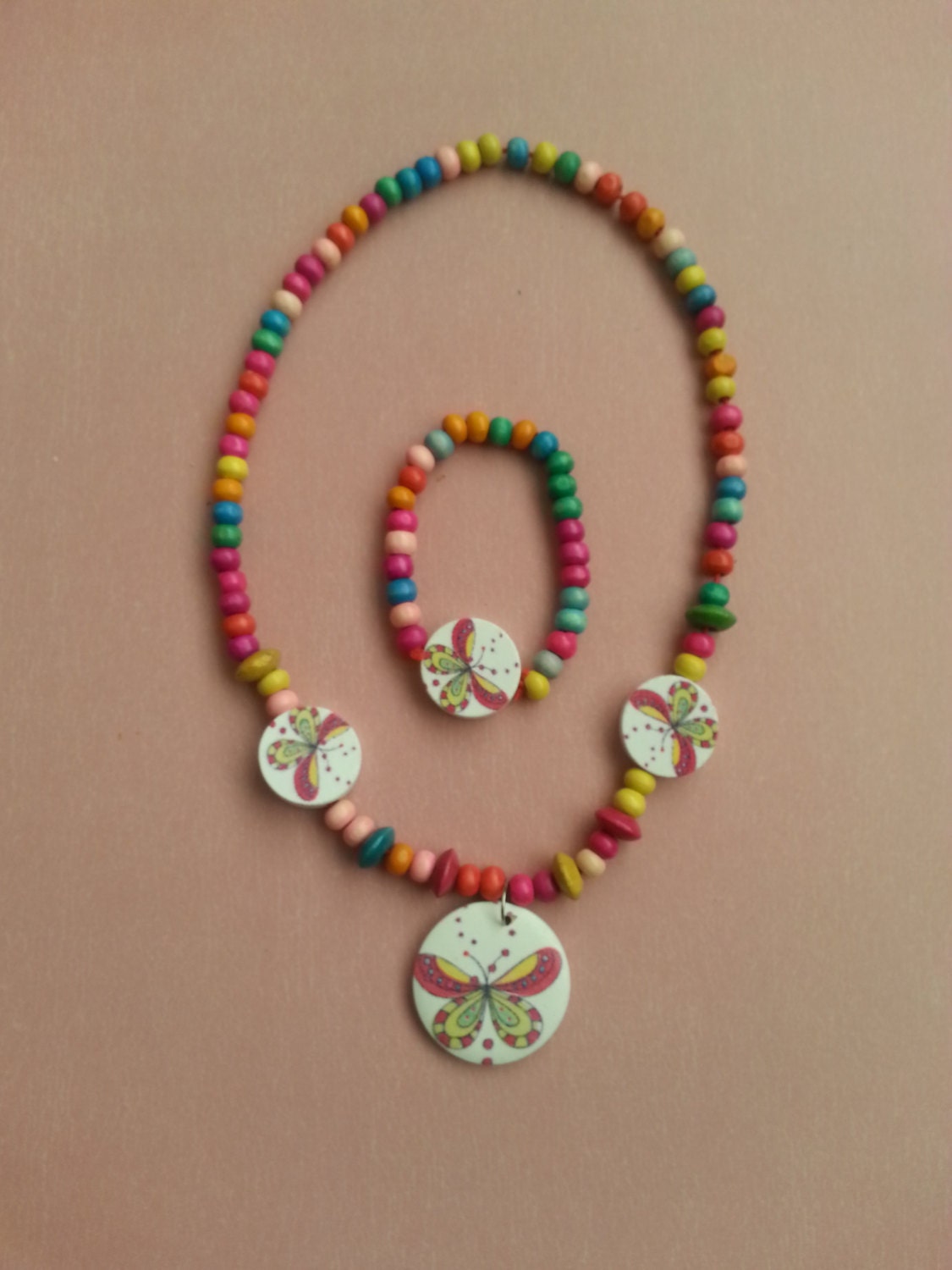 Girls Jewelry Wooden Bead Necklace Hand painted Jewelry