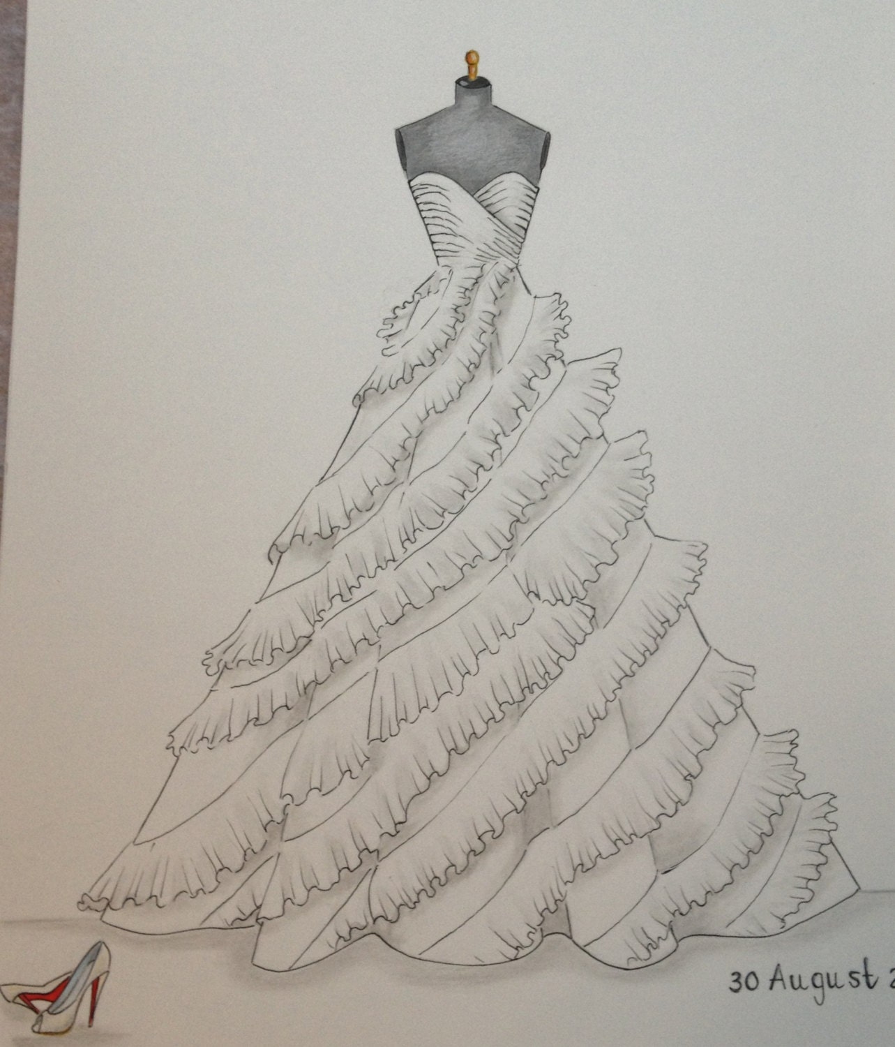 Custom wedding  dress  sketch wedding  dress  hand drawing  say