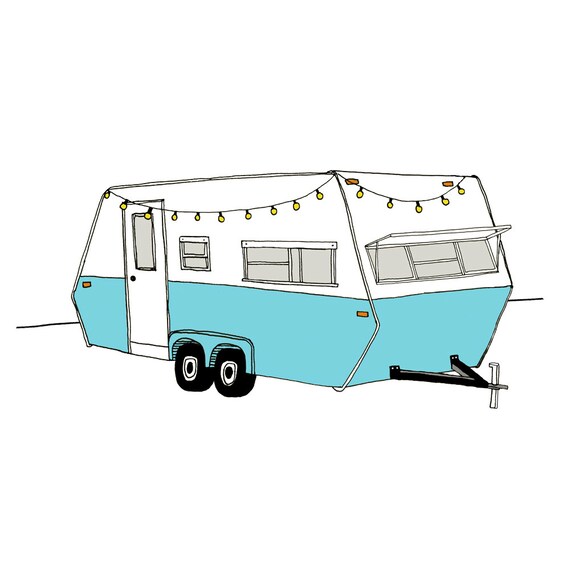 Vintage Camper Art Print RV Trailer Illustration Vintage Camper Art Print RV Trailer Illustration