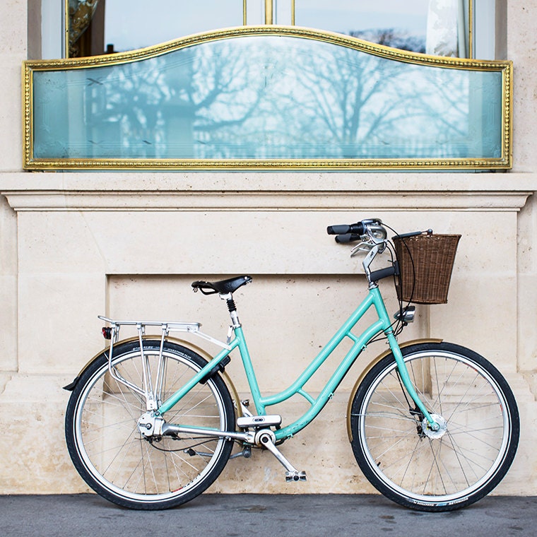 Paris Bicycle Photograph Blue Bike in Paris French Decor