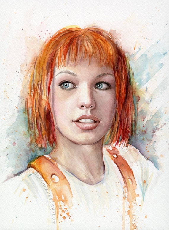 Leeloo Portrait, Multipass, The Fifth Element Art Print Watercolor Painting Giclee Sci-Fi Fan Art