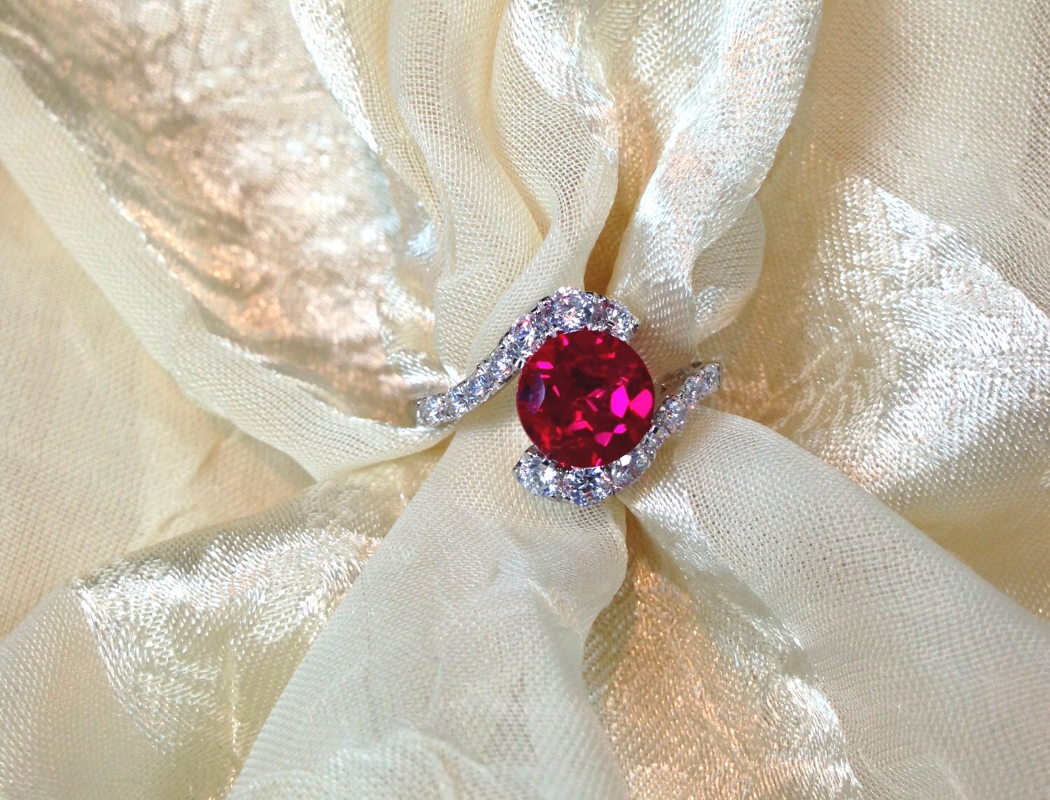 As Seen in VOGUE Ruby Ring / Engagement Ring w/White Topaz in