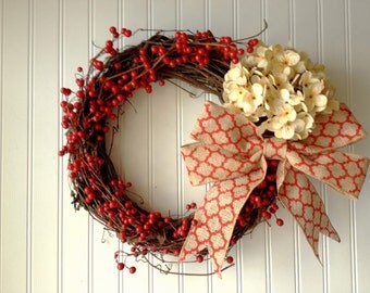Red berry wreath for door. Christmas wreath, wreath for christmas, christmas decor, wreath for door, front door wreath