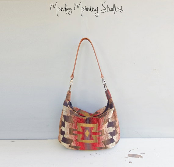 Aztec Zipper Hobo Bag in Red with Custom Leather Strap - Southwest ...