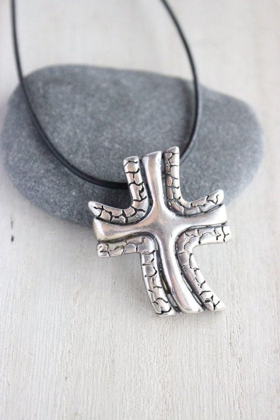 Sterling Silver Cross Necklace on Leather cord