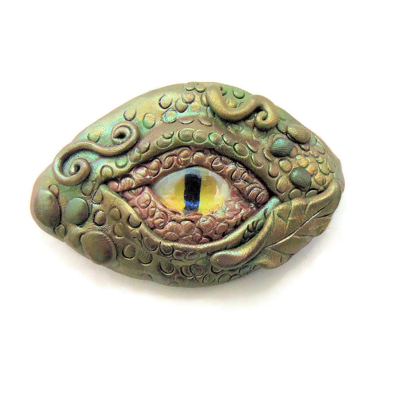 Polymer Clay Dragon's Eye Brooch Green and by FantasyClayStore