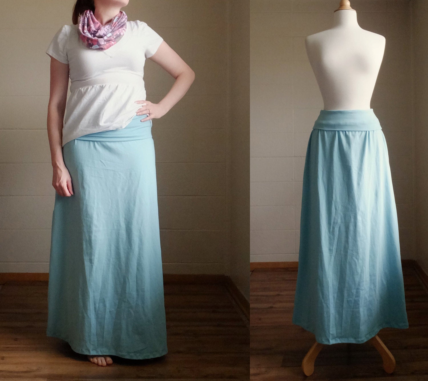 Cotton Maxi Skirt wide Fold over Waistband stretch Jersey