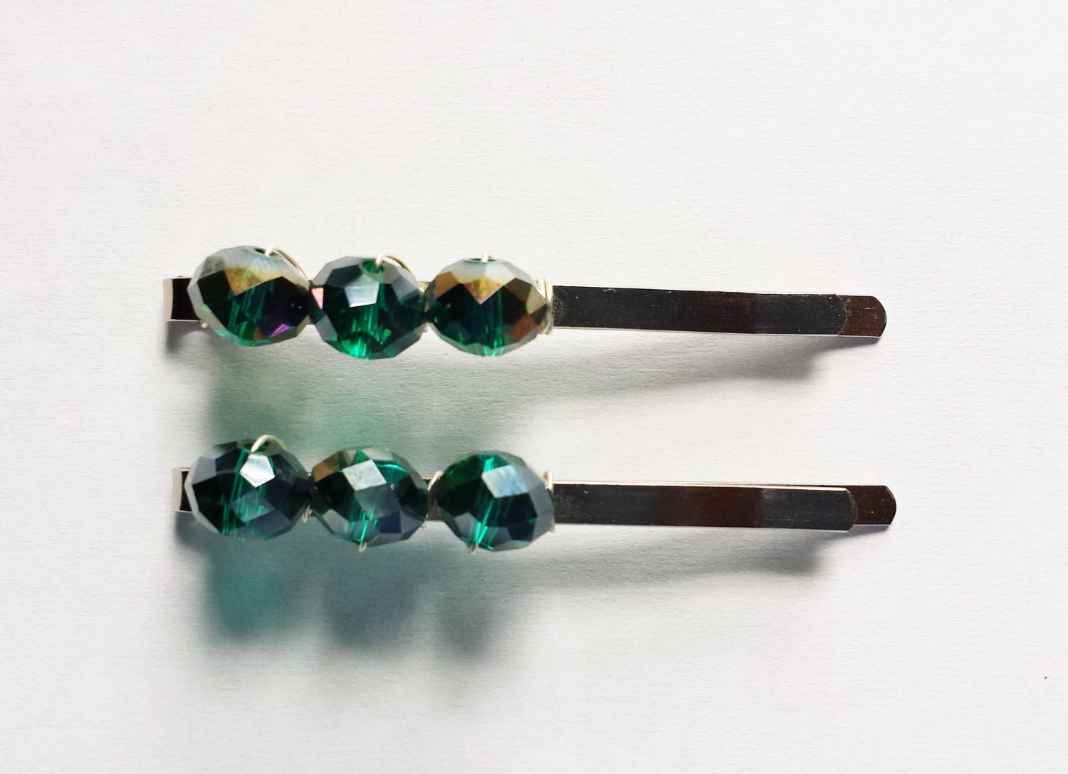 Deep Green Glass Bead Hair Pins Hair JewelryBobby Pin