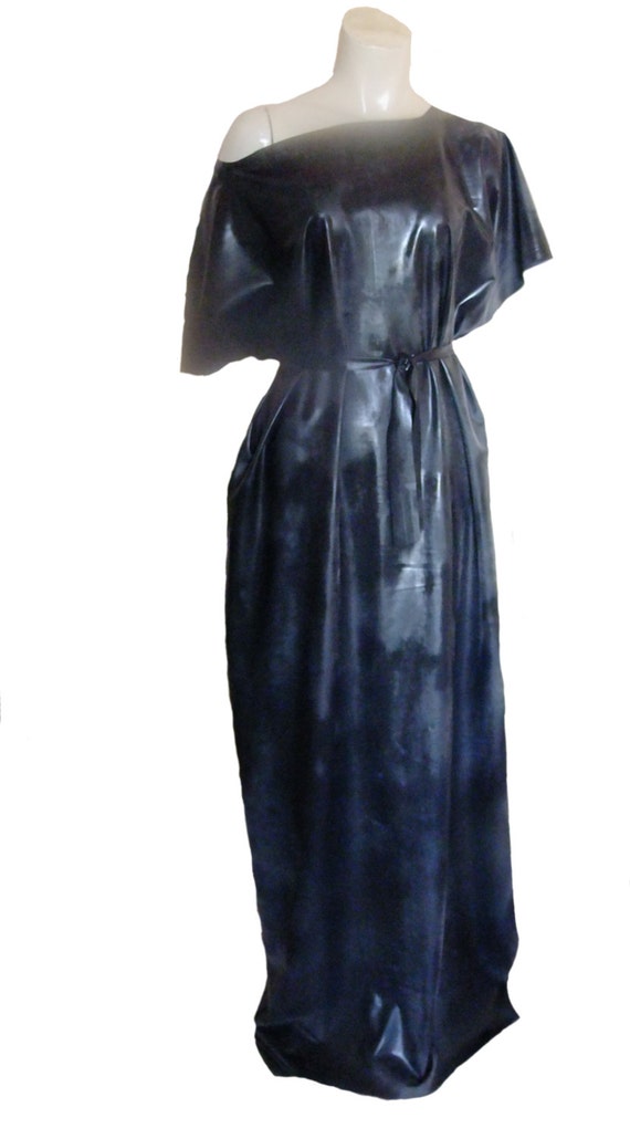 Full Length Rubber Tunic Dress Latex Silicone Mix Black.