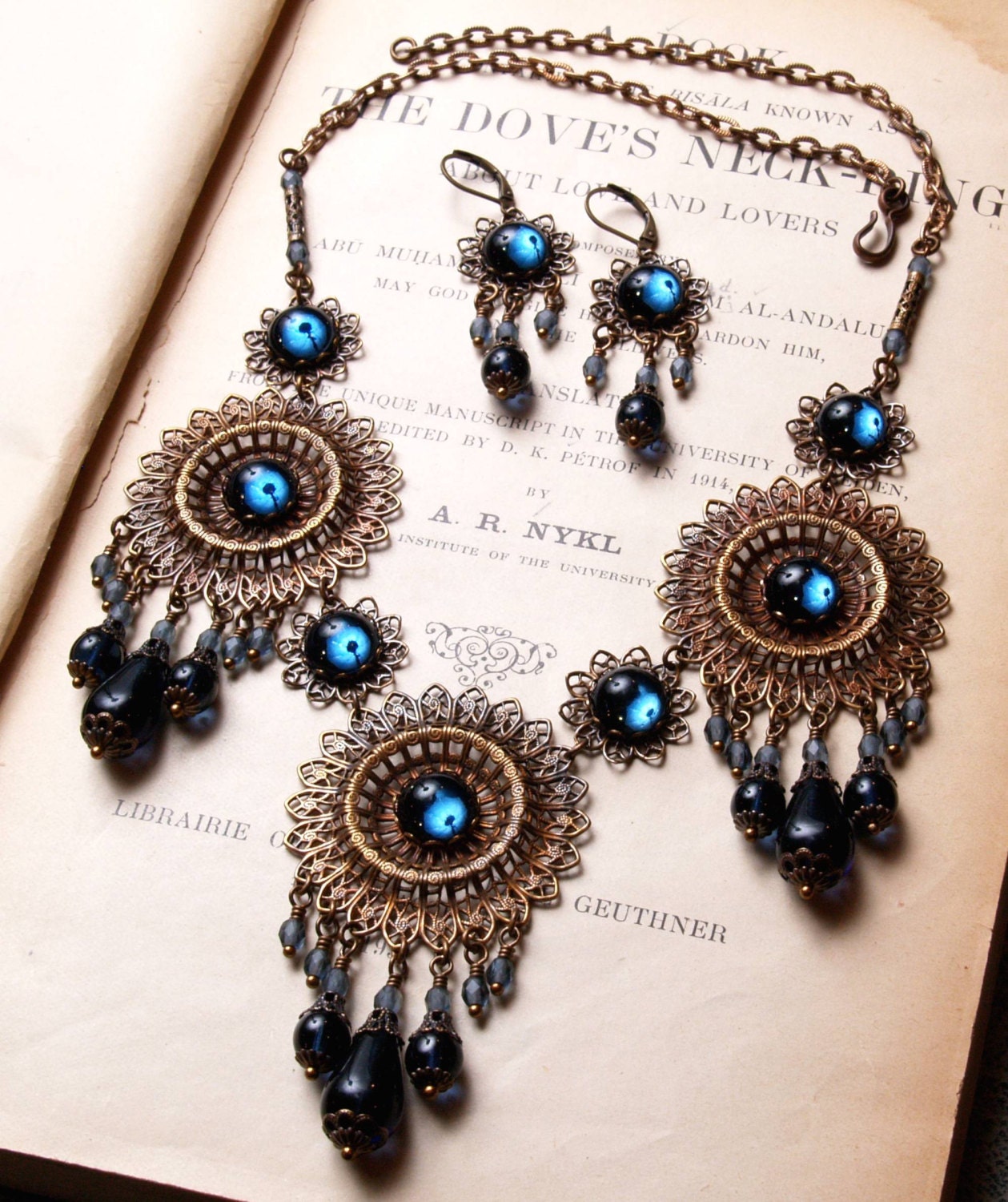 Stunning Art Nouveau Inspired Midnight Empress Necklace and Earrings Set