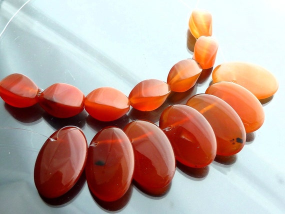 Big Carnelian Beads lot 2 full strands large ovals twisted honey to ...