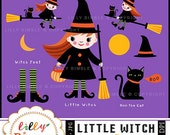 50% off Halloween Little Witch clipart in flying witches, cat, witch feet, cute INSTANT DOWNLOAD Il_170x135