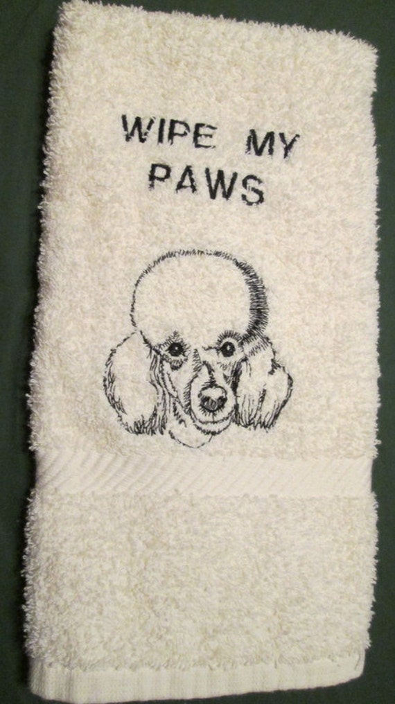 Download Poodle Dog Wipe My Paws White Bath Hand Towel by cdosehn