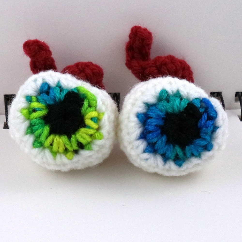 Aqua Crocheted Eyeball Cat Toy with catnip