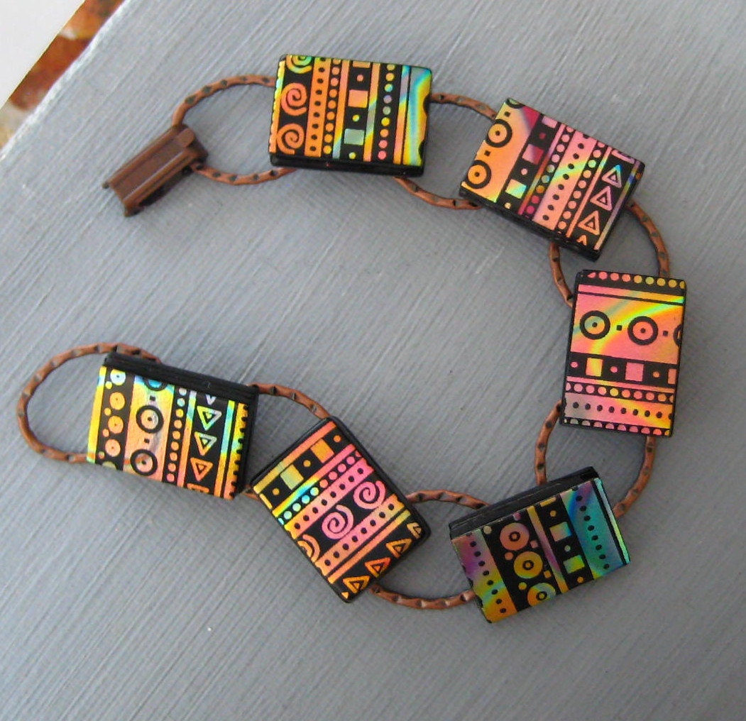 Southwest Fused Glass Link Bracelet Dichroic Glass Bracelet