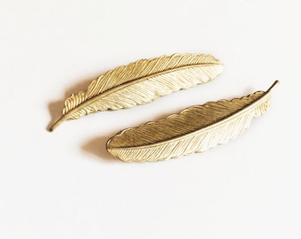 gold feather hair pins