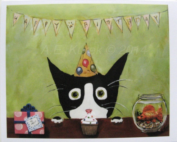 Items similar to Cat Birthday Card - Funny Tuxedo Cat Birthday Card