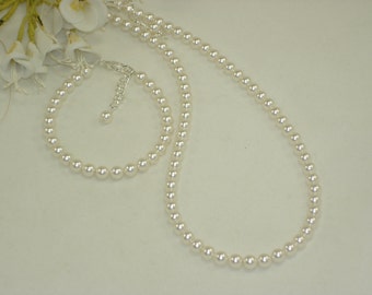 Flower Girl Jewelry, Swarovski White Pearl Necklace and Bracelet Set ...