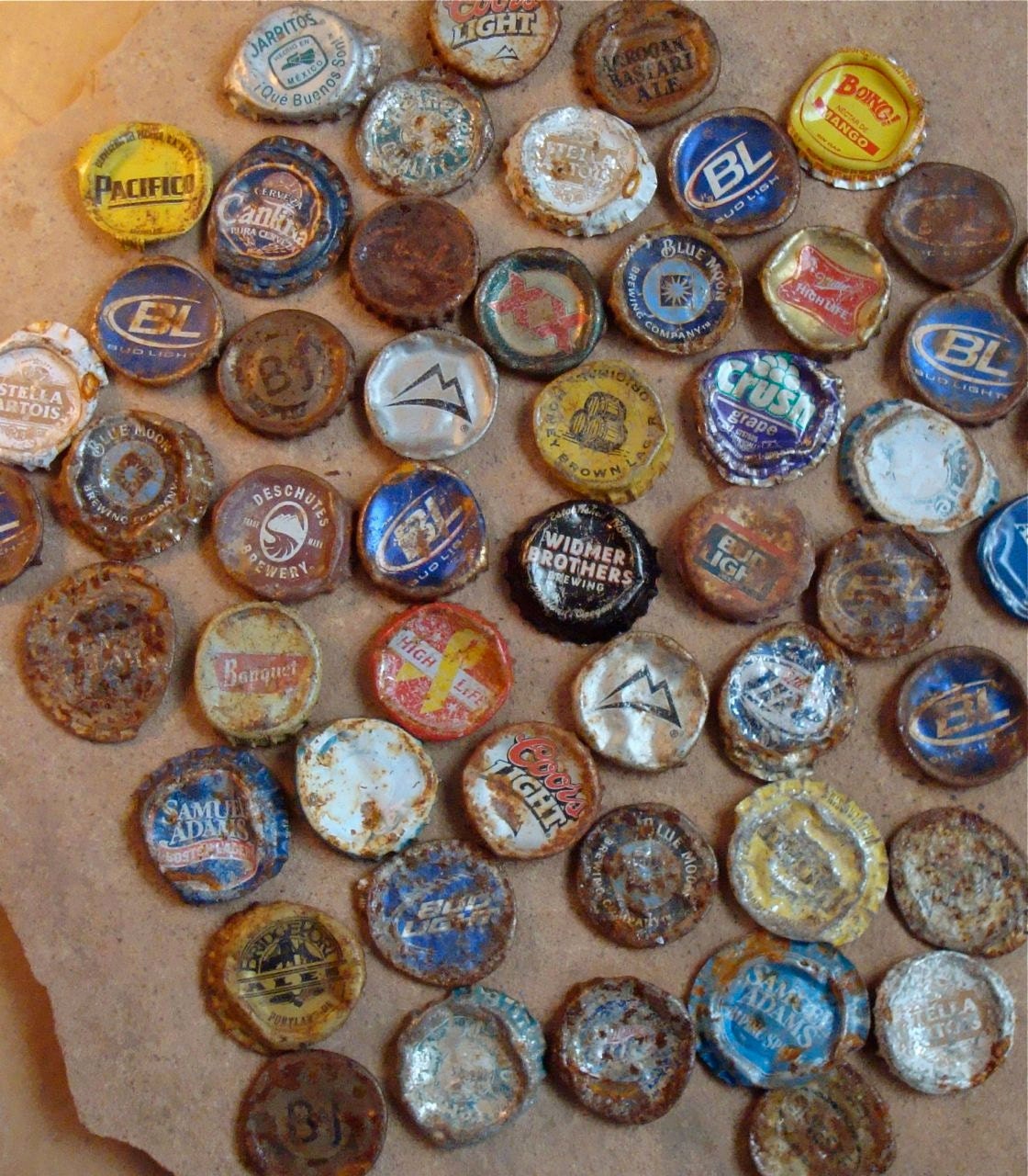 Rusty Metal Smashed Beer Bottle Caps Found by busterbeanknows