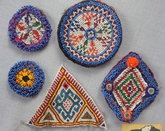 Vintage Tribal Talisman: Kuchi Beaded Remnant Amulet/Patch Set #23
