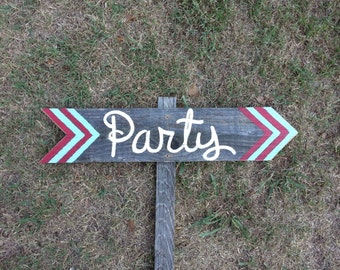 Chevron Party Sign Decorations Kids Party Sign, Party Signs, Directional Arrow Sign. Road Signs, Street Sign
