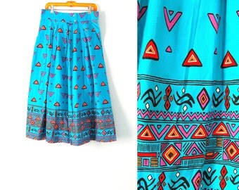 Vintage Teal Southwestern Cotton Skirt 32 inch waist