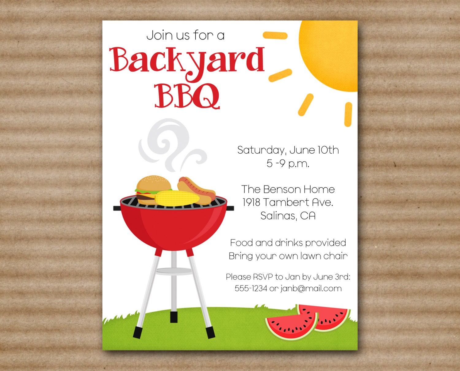 PRINTABLE Barbeque Invitation Barbecue BBQ by PaperHouseDesigns