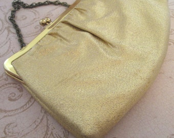 purse , Gold Fabric Bag, 1950s bag, gold lame purse, disco bag, gold ...