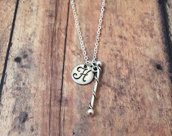 Baton initial necklace - majorette necklace, silver baton necklace, band necklace, gift for majorette, baton twirler necklace, baton jewelry