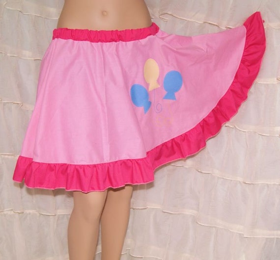 MLP Pinkie Pie Applique Knee Length Circle Skirt Adult Medium