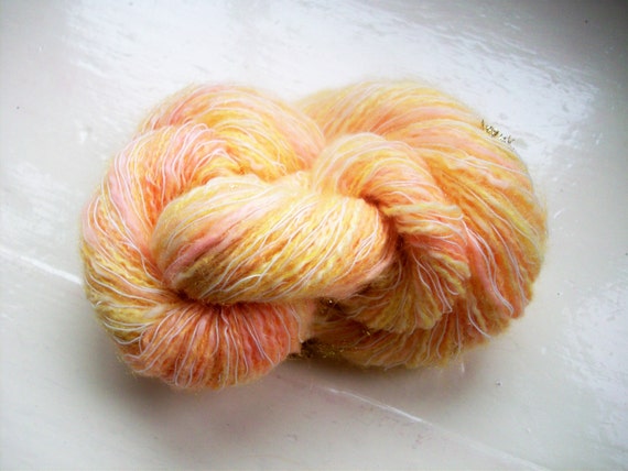 Hand painted novelty yarn 50g  peach apricot by SpinningStreak