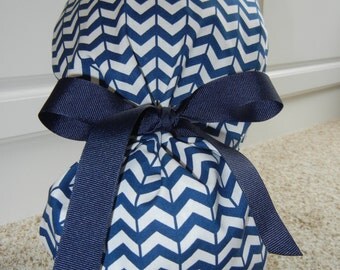 Turn Up Ponytail Scrub Hat with Navy White Chevron CHOOSE RIBBON COLOR