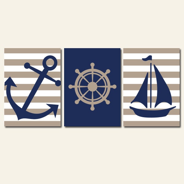 Nautical Wall Art CANVAS or Prints Ocean Preppy by TRMdesign