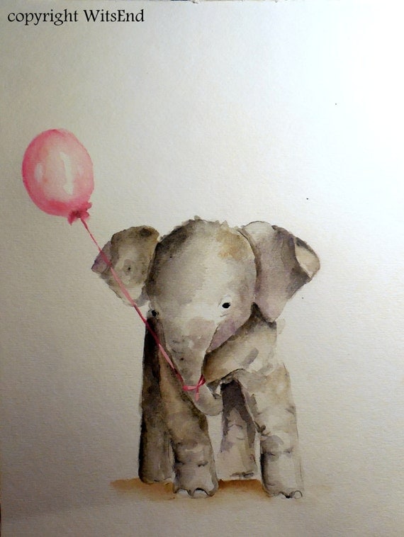 CUSTOM Baby Elephant painting original nursery watercolor art