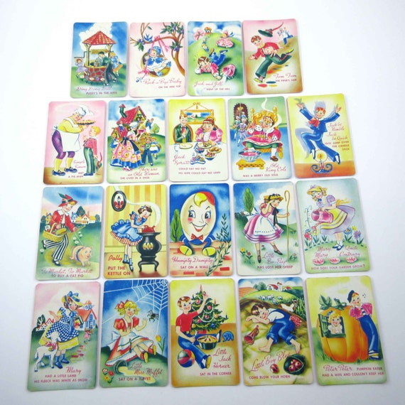 Vintage Children's Old Maid Playing Cards with Adorable Mother Goose Nursery Rhyme Characters Set of 19