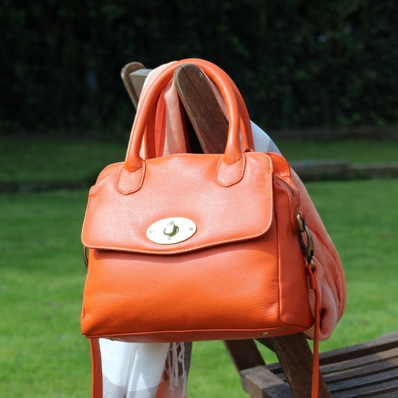 Leather Handbag Purse Satchel Orange