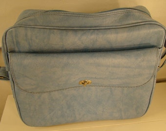 Vintage Luggage Bag Blue Vinyl Luggage Travel Bag Carry On Bag Small ...