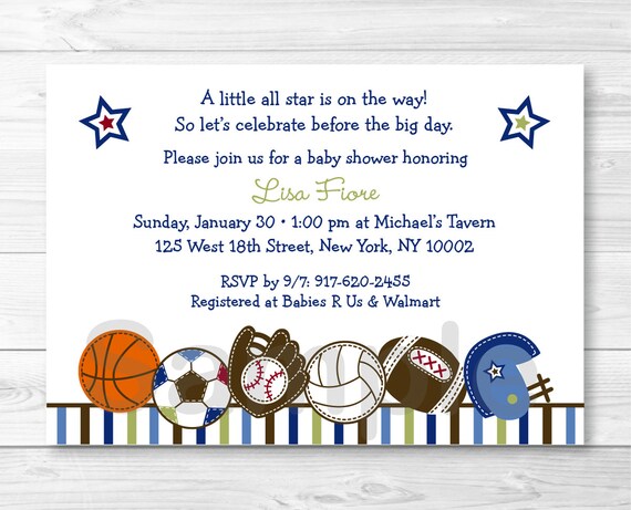 Cute Sports Baby Shower Invitation / Sports Baby Shower Invite / Baseball / Football / Soccer / Basketball / Baby Boy / PRINTABLE Il_570xn