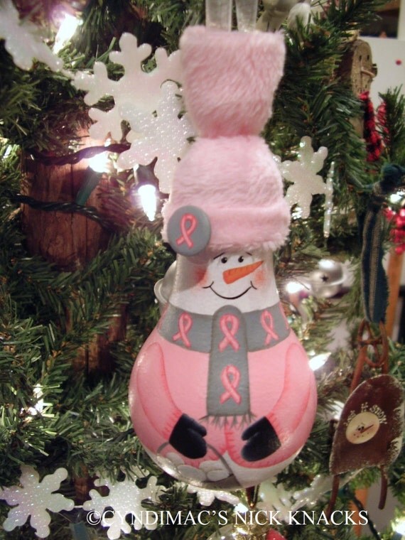 Breast Cancer Snowman Lightbulb Ornie