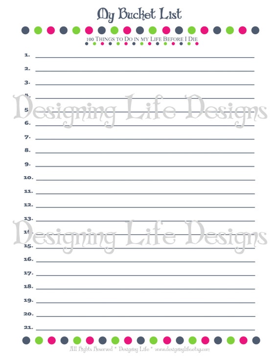 Bucket List Printable with Worksheet Make a plan to live