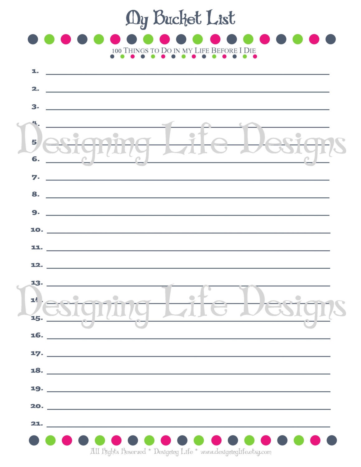 Bucket List Printable with Worksheet Make a plan by DesigningLife
