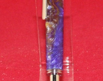 Hand-turned purple and gold acrylic seam ripper with chrome fittings