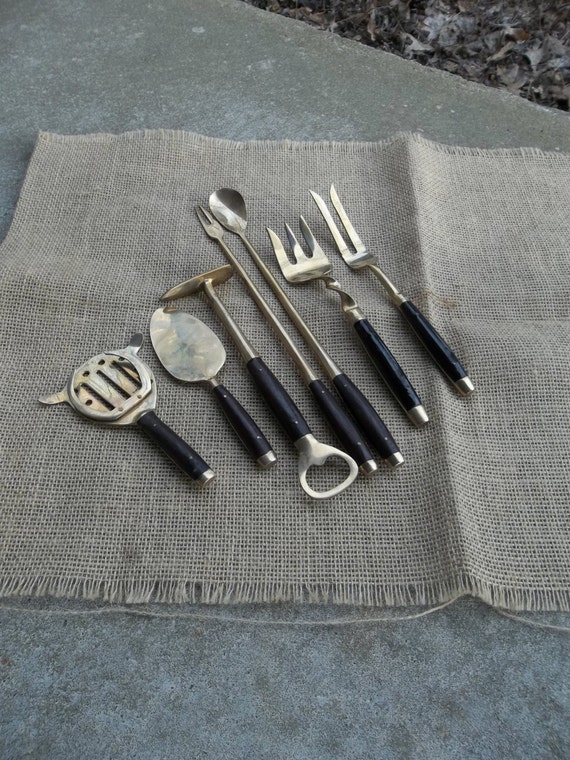 Vintage Barware Wood Brass Barware Mid Century Teak Barware