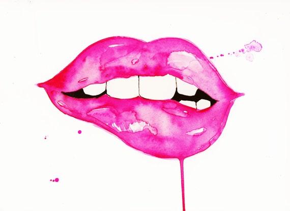 Pouty Pink Lips Print of Original Watercolor Illustration