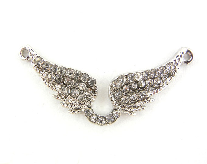 Small Rhinestone Double Link Wings Pendant Silver-tone