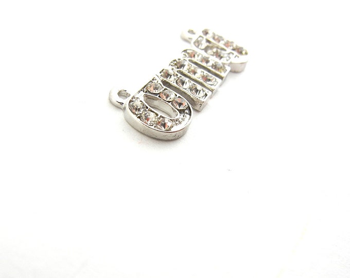 Double Link Rhinestone OMG Pendant Silver-tone