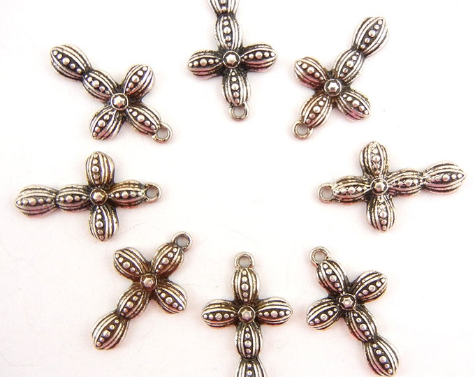 Set of 8 Small Antique Silver-tone Cross Charms – Set B