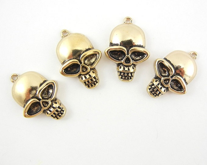 Set of 4 Antique Gold-tone Skull Head Charms